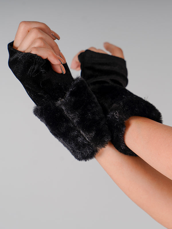Parmaksız Kısa Kürk Eldiven Siyah