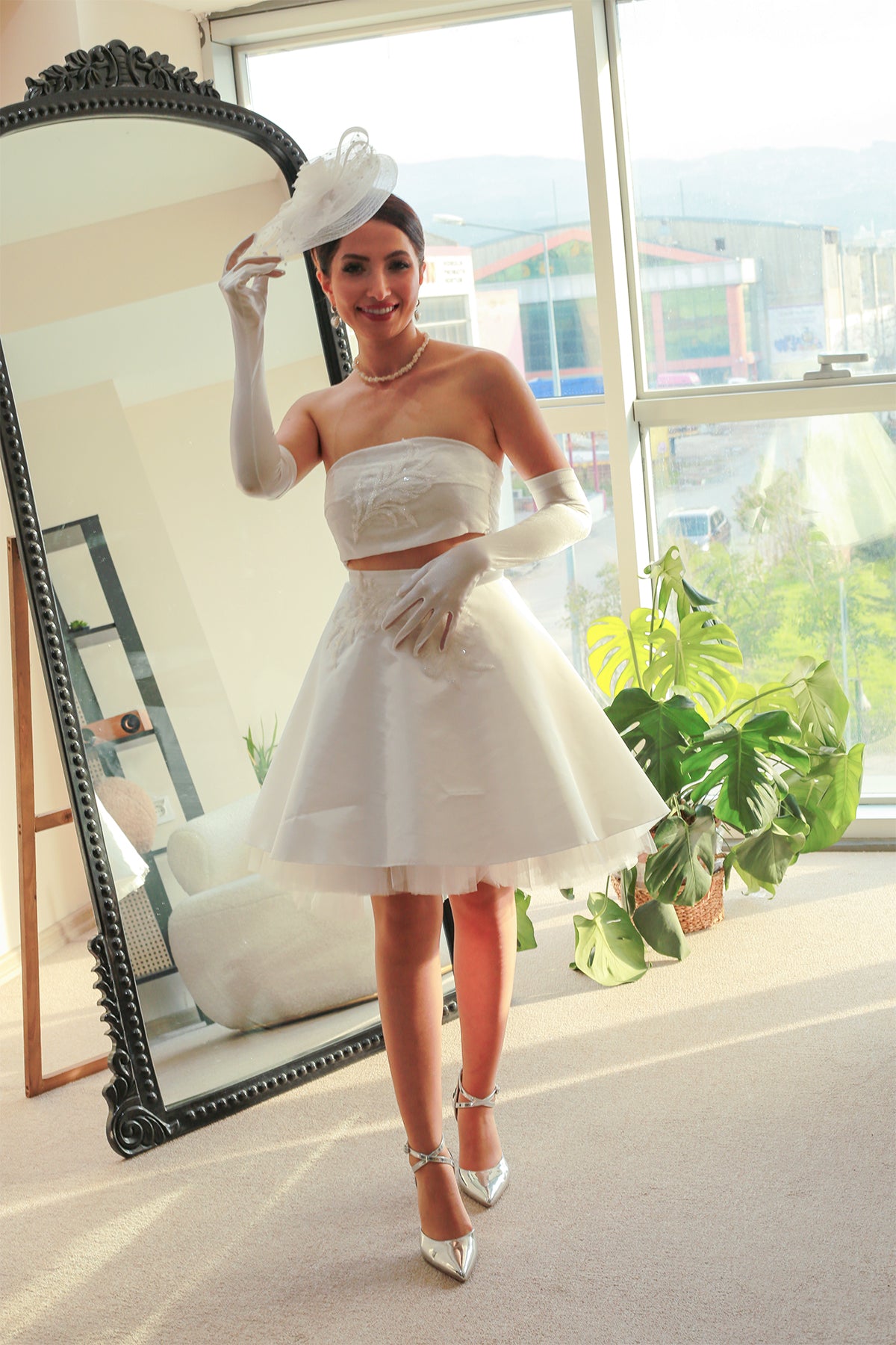 Puanlı Gelin Kepi Kırık Beyaz