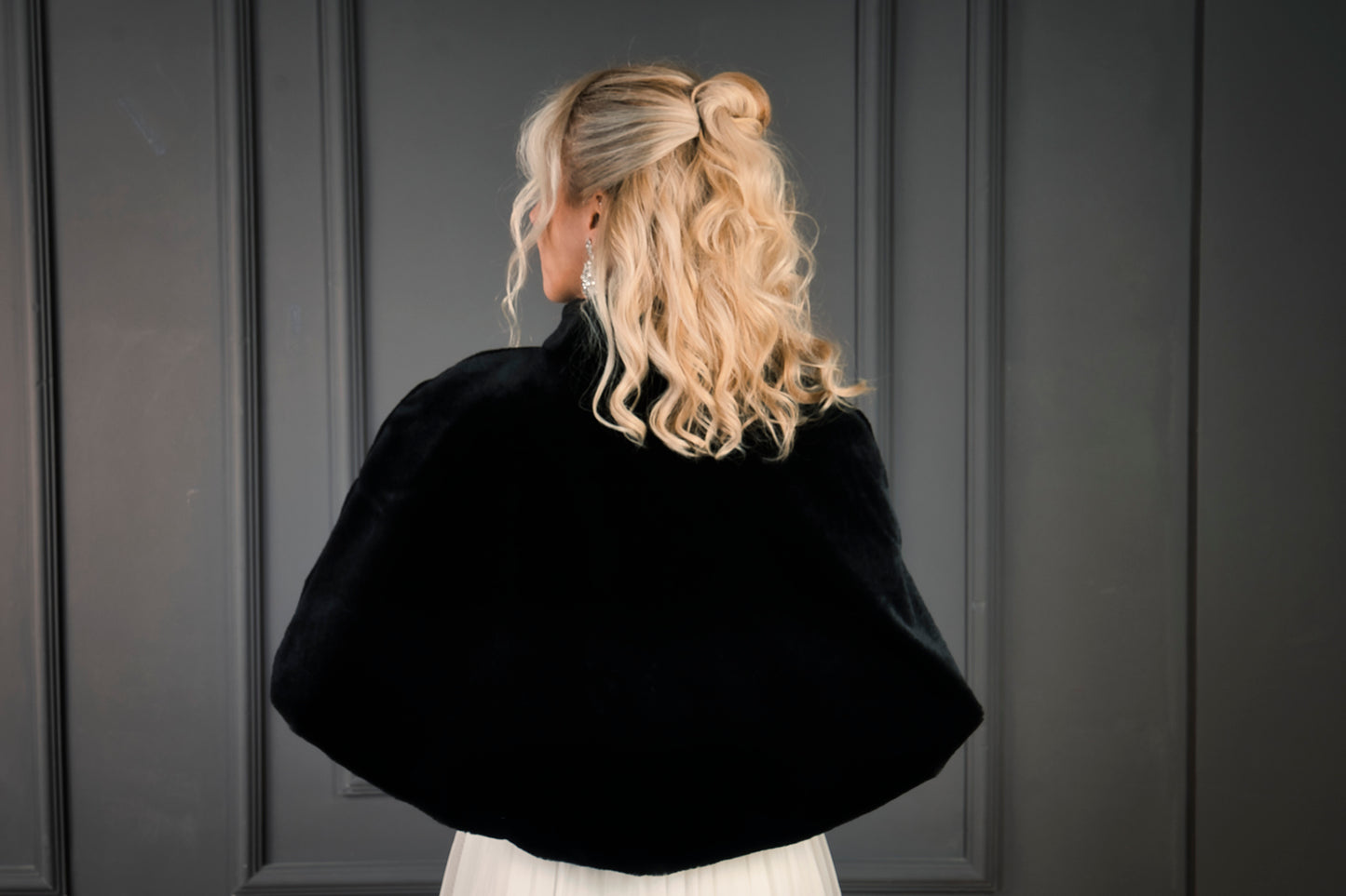 Uzun Broşlu Kürk Etol Gelin Bolero Şal Davet Panço Ceket