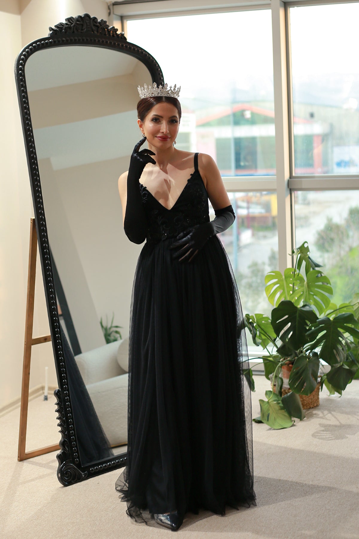 Sed-da Exclusive® Siyah Saten Gelin Eldiveni 4 Numara